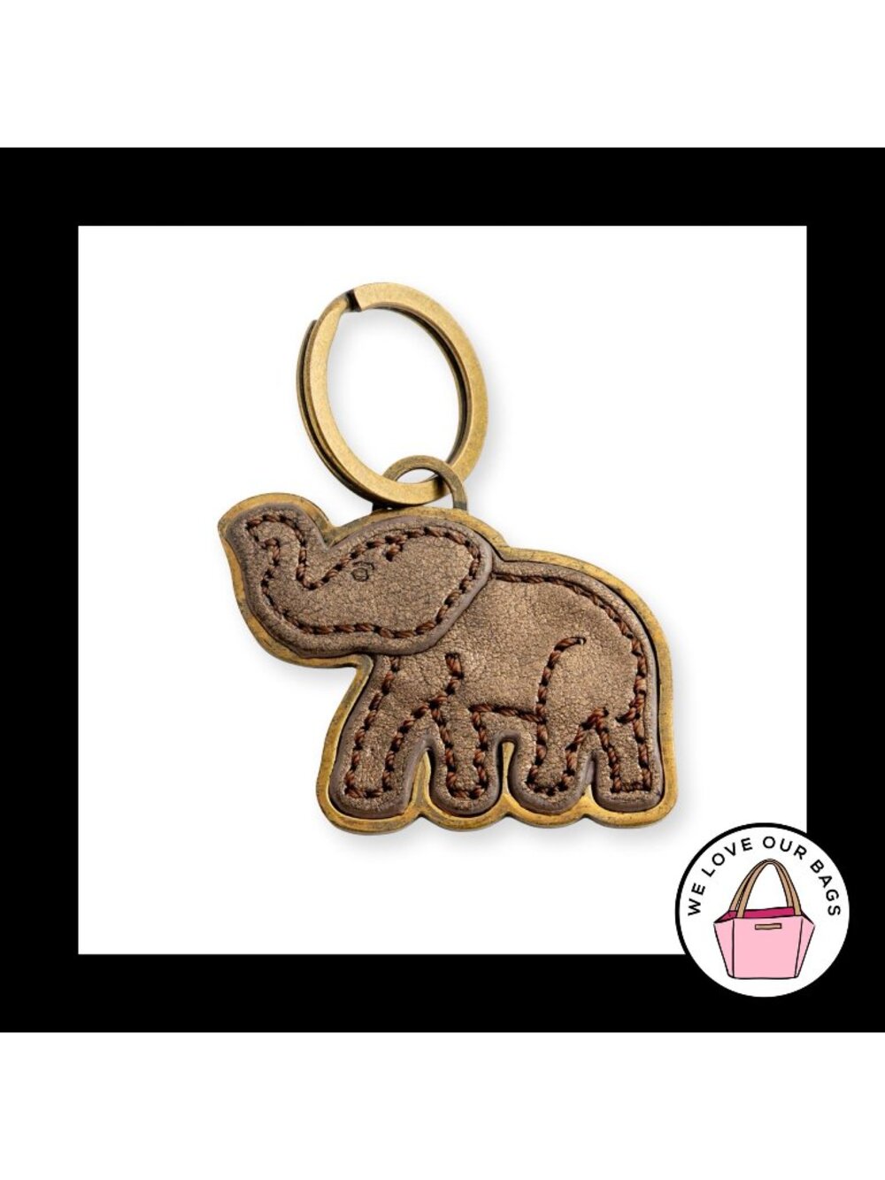 VINTAGE BOTKIER ELEPHANT Gold Brass Metal Leather Bag Charm HangTag Keychain Fob